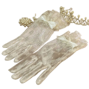 Ladies' Short Lace Gloves with Bow and Ruching, Full-Fingered, Breathable Polyester, White, Formal Gloves for Celebratory Events 1