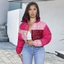 Ladies' Short Quilted Jacket with Stand-Up Collar Transitional Jacket with Paisley Patchwork Pattern Full-Length Zip Long Sleeves 3
