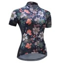 Ladies' Short Sleeve Cycling Jersey, Dark Blue with Floral Pattern, for Cycling and Sport 1