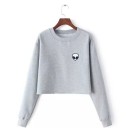 Ladies' Short Sweatshirt with Alien Motif on the Chest Round Neck Long Sleeves with Ribbed Cuffs Brushed Inner Side 2