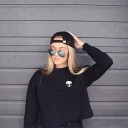 Ladies' Short Sweatshirt with Alien Motif on the Chest Round Neck Long Sleeves with Ribbed Cuffs Brushed Inner Side 3