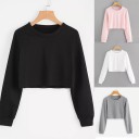 Ladies' Short Sweatshirt Without Hood with Round Neck and Long Sleeves Cotton Dropped Shoulders Ribbed Cuffs Straight Cut Hem 7