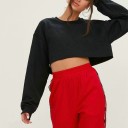 Ladies' Short Sweatshirt Without Hood with Round Neck and Long Sleeves Cotton Dropped Shoulders Ribbed Cuffs Straight Cut Hem 10