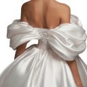Ladies' Short Wedding and Evening Dresses with Exposed Shoulders and Gathered Neckline with Lacing at the Back and Gathered Skirt in White 6