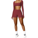 Ladies' Shorts and Long Sleeve Crop Top Set, Plain, Spandex, Nylon 9