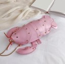 Ladies' shoulder bag 23 x 9 x 6 cm in the shape of a lobster with claws and antennae Crossbody bag decorated with metal studs and a long chain 3