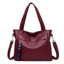 Ladies' Shoulder Bag 34 x 29 x 11.5 cm Two Handles Detachable Strap with Carabiners Front Pocket Decorative Ribbon with Inscription 4