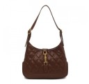Ladies' Shoulder Bag Diamond Quilted Pattern Metallic Fastening in Golden Hue Rounded Shape Artificial Leather 29 x 21 x 6 cm 2