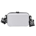 Ladies' Shoulder Bag Hard Shell in the Shape of a Mini Suitcase Horizontal Grooves Glossy Surface Zip at the Top Printed Strap 18 x 12 x 6 cm 1