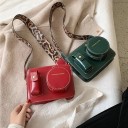 Ladies' shoulder bag in the shape of a camera Round zip pocket Small pocket with a press stud Wide strap with a leopard print 7