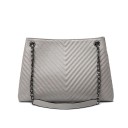 Ladies' Shoulder Bag Made of Artificial Leather V-Shaped Quilted Pattern Two Chain Handles with Shoulder Section Spacious Dimensions 35 x 24 x 3