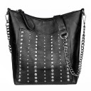 Ladies' Shoulder Bag Made of Artificial Leather with Metal Studs Hobo Bag Strap with Decorative Chain Zip Fastening Spacious Interior 2