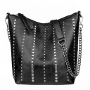 Ladies' Shoulder Bag Made of Artificial Leather with Metal Studs Hobo Bag Strap with Decorative Chain Zip Fastening Spacious Interior 3