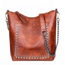 Ladies' Shoulder Bag Made of Artificial Leather with Metal Studs Hobo Bag Strap with Decorative Chain Zip Fastening Spacious Interior 5