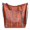Ladies' Shoulder Bag Made of Artificial Leather with Metal Studs Hobo Bag Strap with Decorative Chain Zip Fastening Spacious Interior 6