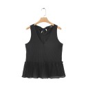 Ladies' Sleeveless Blouse with a V-Neck Bow on the Back Softly Pleated Fabric Frill Hem Polyester for Warm Weather 2