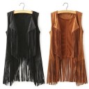 Ladies' Sleeveless Faux Leather Vest Long Dense Fringes on the Front Panels and Hem Open Loose Fit Without Fastenings 3