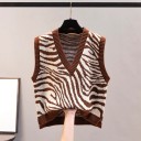 Ladies' Sleeveless Knitted Vest with Zebra Pattern V-Neck Ribbed Hems Polyester For Shirt or Long-Sleeved Top 1