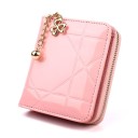 Ladies' small glossy wallet made of PU leather with an embossed geometric pattern Zip fastening Decorative chain pendant 13 x 10 x 3 cm 3