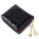 Ladies' small glossy wallet made of PU leather with an embossed geometric pattern Zip fastening Decorative chain pendant 13 x 10 x 3 cm 4