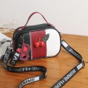 Ladies' Small Handbag with Decorative Cherries for Hand or Shoulder Carry Wide Textile Strap with Inscriptions Charm Zip Fastening 20 x 13 1