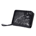 Ladies' Small Wallet Made of Genuine Leather Zip Fastening Around the Edge Textured Floral Pattern Glossy Finish Wrist Strap 11.5 x 9 x 3 1