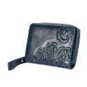 Ladies' Small Wallet Made of Genuine Leather Zip Fastening Around the Edge Textured Floral Pattern Glossy Finish Wrist Strap 11.5 x 9 x 3 5