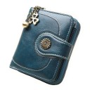 Ladies' Small Zip Wallet with Strap and Metal Button Chain with Four-Leaf Clover Charm Contrast Stitching Artificial Leather 10 x 9 x 3 cm 5