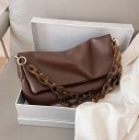 Ladies' Soft Shoulder Bag Made of Artificial Leather with a Folded Flap Massive Link Chain with Tortoiseshell Pattern 35 x 20 x 10 cm 8