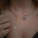 Ladies' Solid Necklace with Moon and Teardrop 2