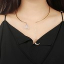 Ladies' Solid Necklace with Moon and Teardrop 4