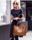 Ladies' Spacious Shoulder Bag with Long Handles Removable Strap Front Pocket Metal Feet at the Bottom PU Leatherette 32 x 12 x 29 cm 12