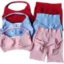 Ladies' Sports Outfit with Shorts and Sports Bra, Solid Colour, Nylon, Spandex, Comfortable and Stylish for Fitness and Exercise 3