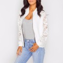 Ladies' Spring and Autumn Bomber Jacket with Translucent Lace Sleeves Zip Fastening Stand-up Collar Fitted Cut Polyester and Lace 1