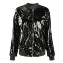 Ladies' Spring Bomber Jacket with Sequins All Over Ribbed Stand-Up Collar and Cuffs Zip Fastening Striking Sparkly Look Polyester 1