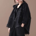 Ladies' Spring Cotton Jacket with Hood and Zip Loose Oversized Fit Frayed Seams and Edges Breast Pocket and Curved Bottom Hem 4