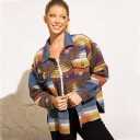 Ladies' Spring Shirt Jacket with Geometric Pattern in Ethnic Style Button Fastening Chest Pockets with Flaps Loose Fit Polyester and Cotton 4