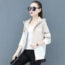 Ladies' Spring Zip Jacket Hood with Drawstrings Two-Tone Sporty Design Pockets and Patch on Sleeve Material: Polyester and Cotton 2