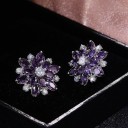 Ladies' Stud Earrings Flower with Stones 2