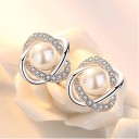 Ladies' Stud Earrings Pearl with Stones 1