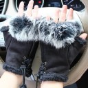 Ladies' Suede Gloves with Sequins and Fur 3