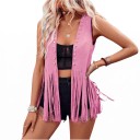 Ladies' Suede Western Waistcoat with Long Fringes and Metal Studs Along the Front Edges with an Open Front Without Fastening 2