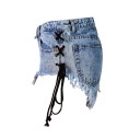 Ladies' Summer Denim Shorts with Lacing - Blue 3