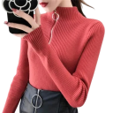 Ladies' Sweater with Roll Neck and Half Zip Elegant Plain Sweater Made of Acrylic and Cotton with Long Sleeves Comfortable Winter Top in Various Colours 1