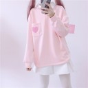 Ladies' sweatshirt with a white collar and buttons Breast pocket with heart motif Loose fit Long sleeves Ribbed cuffs Cotton and polyester 4
