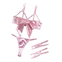 Ladies' Three-Piece Lingerie Set Bra with Large Bow and Strappy Neckline Thong with Adjustable Sides and Thigh Suspenders 4