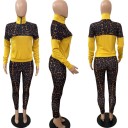 Ladies' Tracksuit Hoodie with Stand-up Collar and Short Zip and Fitted Joggers Leopard Print Kangaroo Pocket Polyester and Spandex 5