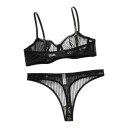 Ladies' Transparent Mesh Lingerie Set with Stripes, Underwired Bra and Non-Padded Cups with Wide Waist Thong 8