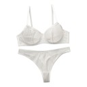 Ladies' Transparent Mesh Lingerie Set with Stripes, Underwired Bra and Non-Padded Cups with Wide Waist Thong 7