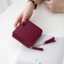 Ladies' Travel Mini Zip Wallet Decorative Tassel on Chain Card Slots PU Leather and Polyester Dimensions 11 x 10 x 2.5 cm 3
